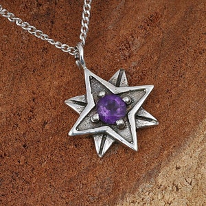 Amethyst Star Pendant Necklace, Sterling Silver, Pendant Necklace for Women, Birthstone Jewelry, Gift for Her, Christmas Gift