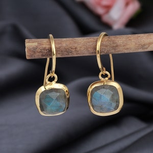 Dainty Labradorite Earrings: Sterling Silver, 18k Gold Plated, Handmade