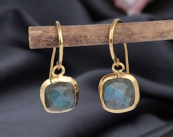 Dainty Labradorite Earrings: Sterling Silver, 18k Gold Plated, Handmade