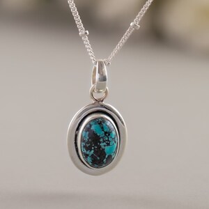 Tibetan Turquoise Pendant 925 Sterling Silver Jewelry Natural Oval Gemstone Necklace Bezel Set Handmade Pendant With Chain Mothers Day Gift