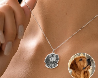 Engraved Pet Portrait Necklace, Dog Loss Grief Gift, Cat Memorial Jewelry, Pet Photo Gifts for Friend, Dog Parents Adoption and Pet Loss