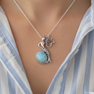Mermaid Larimar Pendant: 925 Sterling Silver Ocean Jewelry