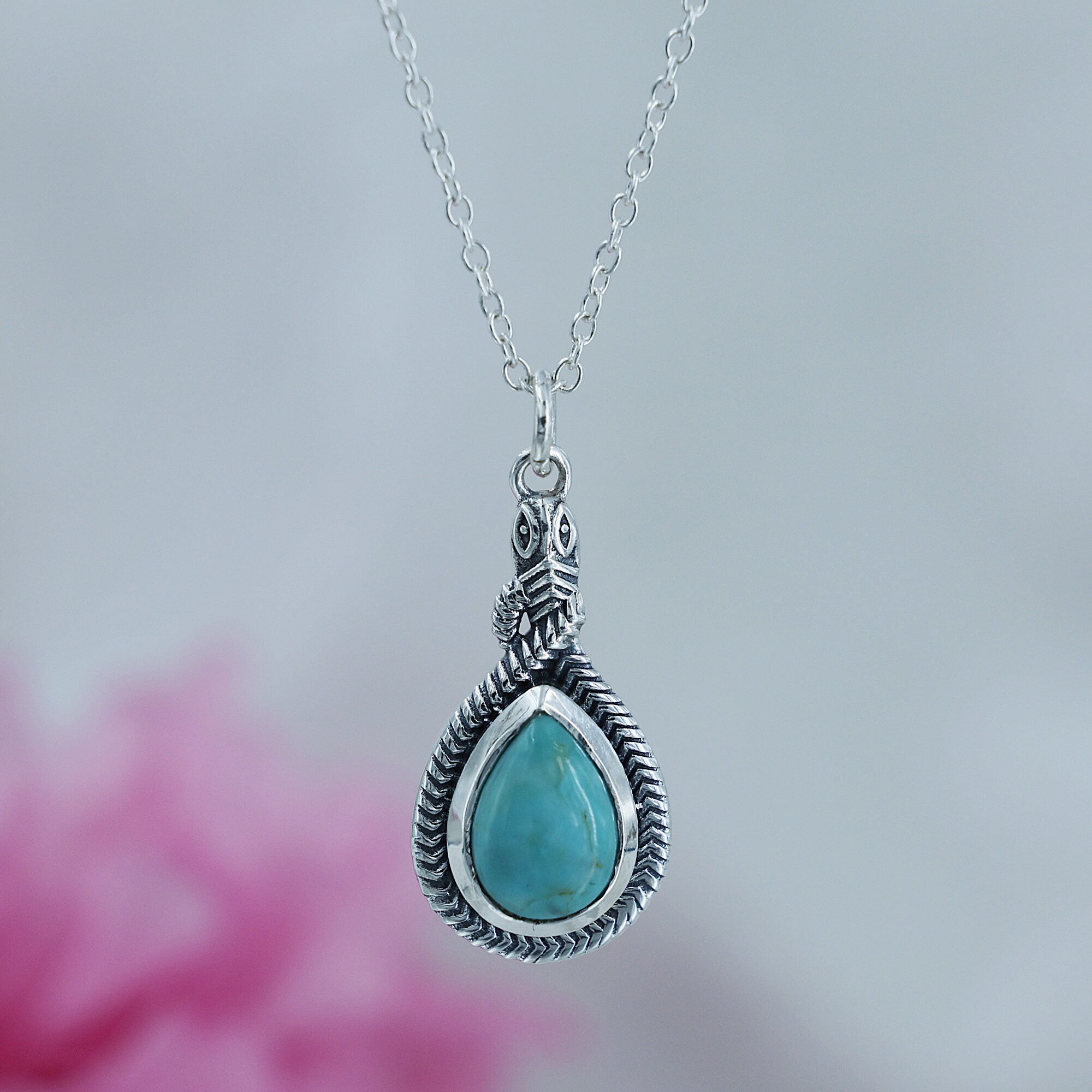 Pendentif Serpent En Argent 925 Et Turquoise - Réf P-AR-142, Neuf Avec étiquettes