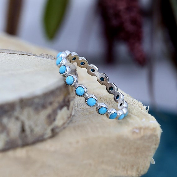 Synthetic Turquoise Ring Stacked Design Split Band Multiple Shape Stones Synthetic Turquoise Ring Stacked Design Split Band Multiple Shape Stones