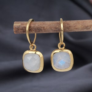 Rainbow Moonstone Earrings: 18k Gold Sterling Silver, June Birthstone