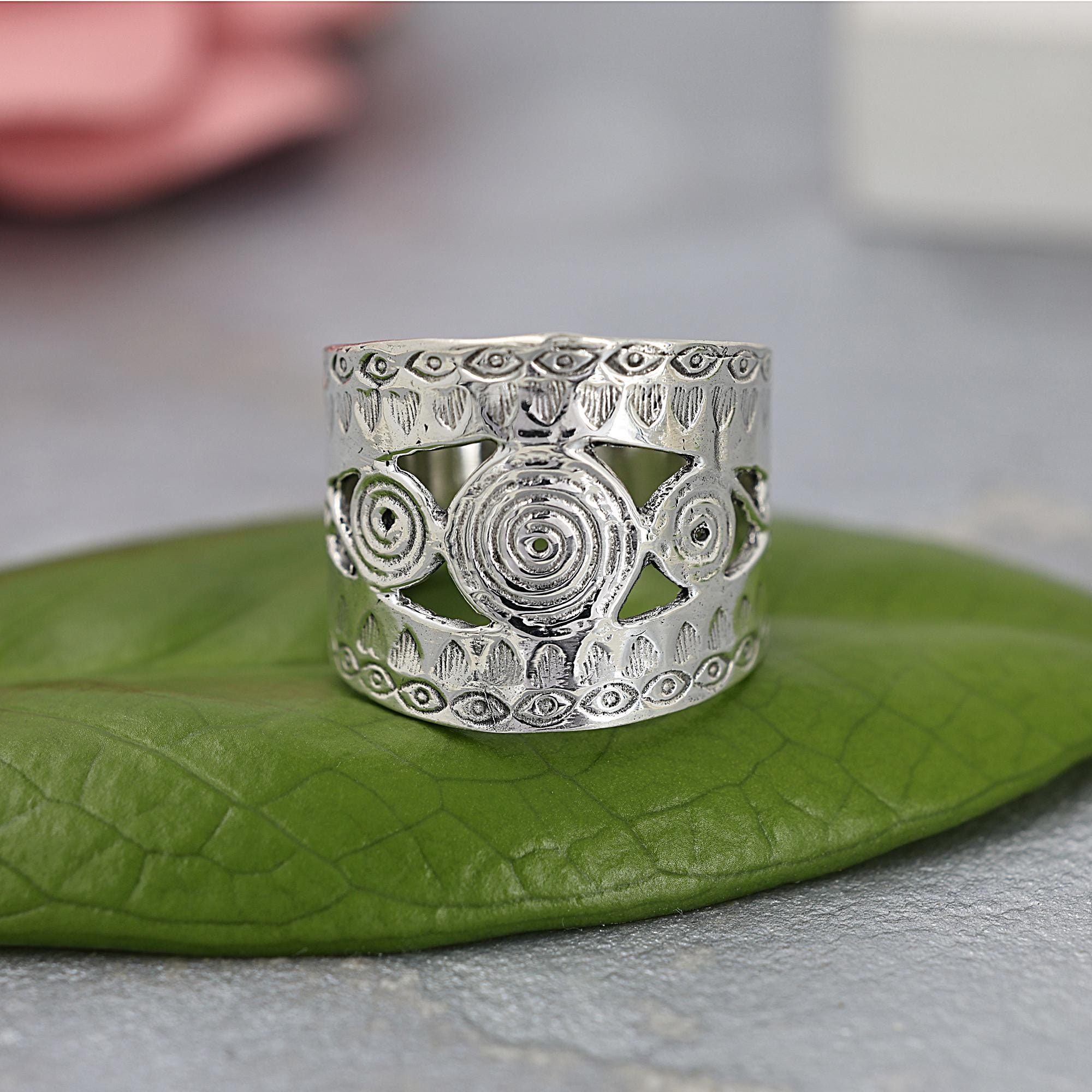 Tribal Sterling Silver Spiral Ring: Artisan Wide Band Jewelry Gifts for ...