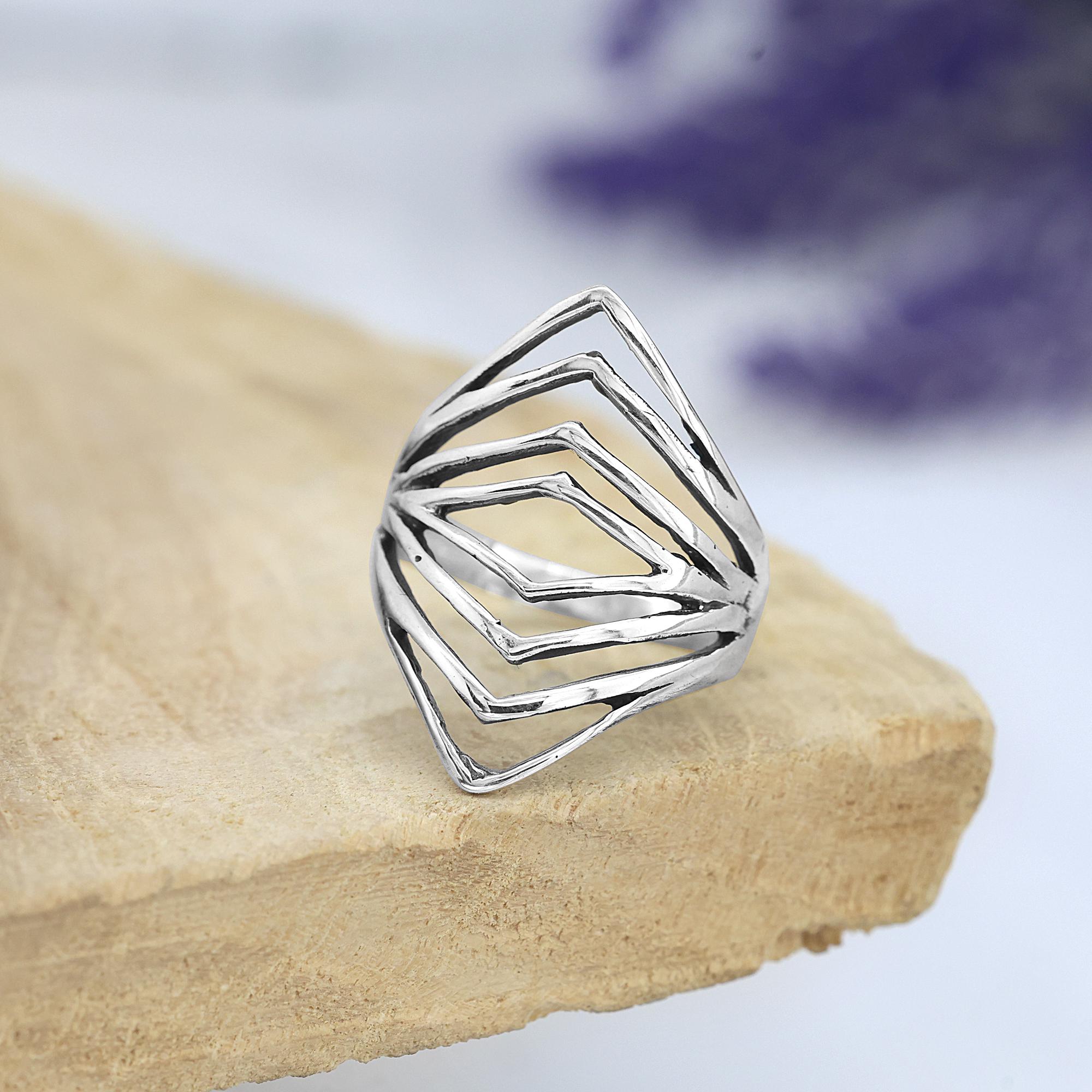 Bague En Argent Massif Labyrinthe Ajouré - Taille 60 - Occasion