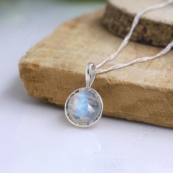 Rainbow Moonstone Round Necklace for Women: 925 Sterling Silver Birthstone Jewelry