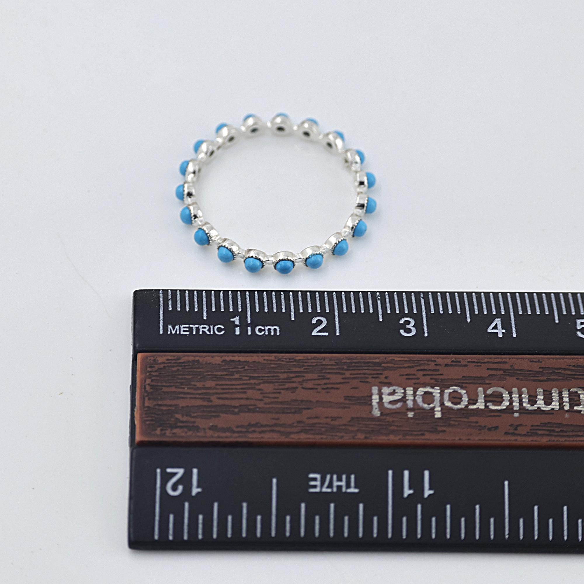 Anello Fine In Turchese Blu In Argento Sterling 925 Solido