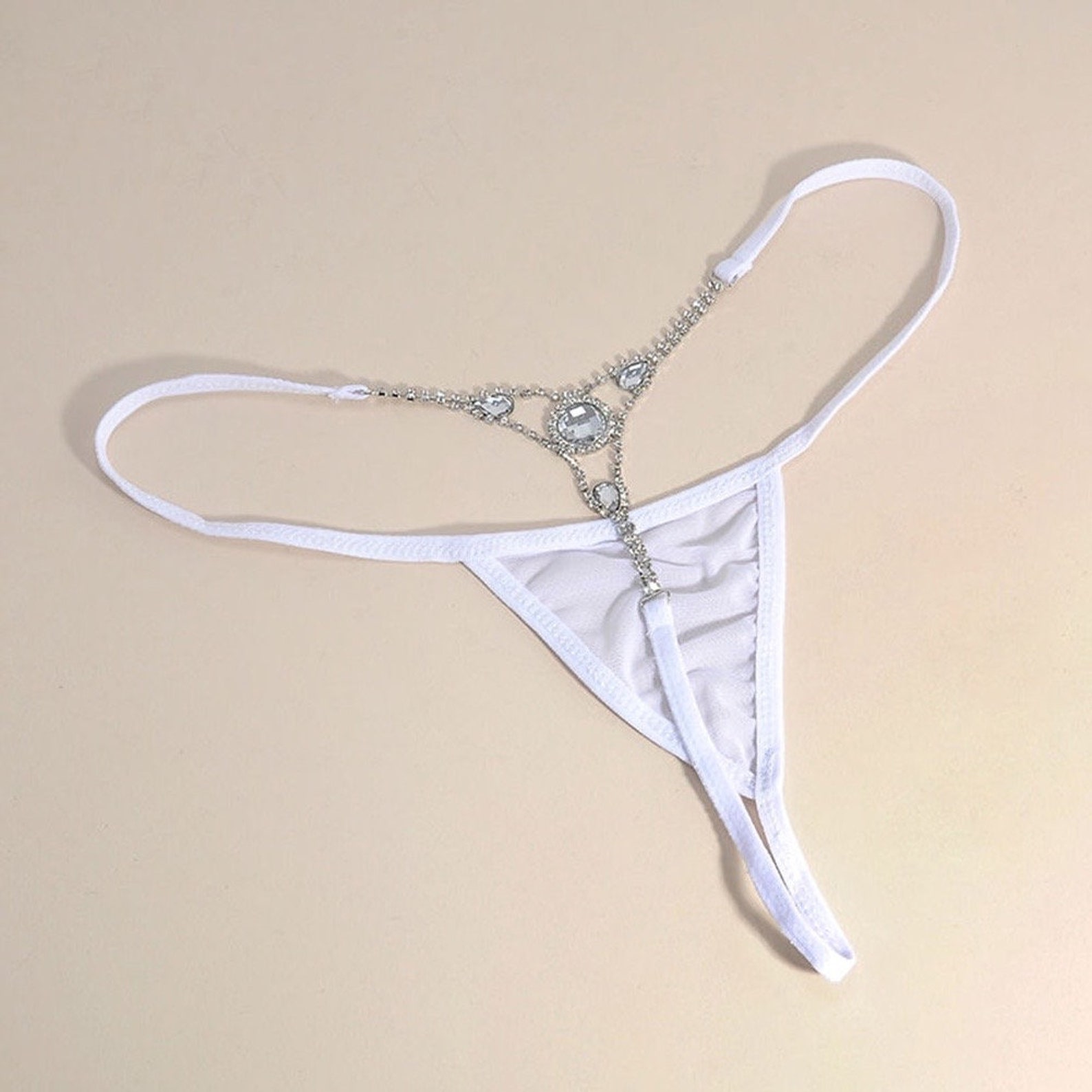 Rhinestone G string Thong with Mesh triangle. Waist 28 Etsy