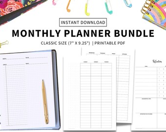 Undated Monthly Planner Printable, Month on Two Pages, Month At a Glance, Monthly Calendar Inserts, Sunday/Monday Start, Classic Size