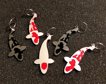 Koi Schlüsselanhänger, Kohako, Tancho, Shiro Utsuri Teich, Fisch, Handgemacht, Rot, Schwarz, Weiß Geschenk, Geburtstagsgeschenk, Etsy Shop