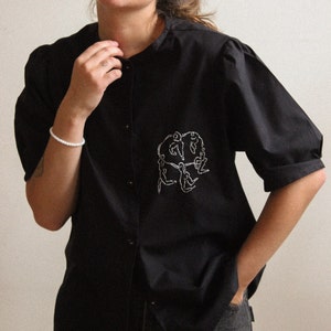 Hand embroidered Matisse blouse with puff sleeves in black