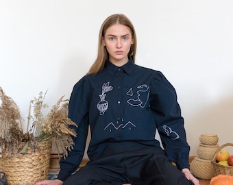 Hand embroidered dark blue shirt