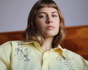 Hand Embroidered Oversized Unisex Shirt in Yellow