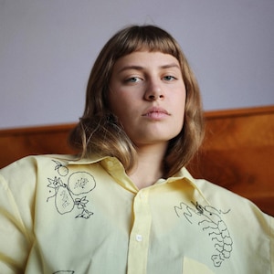 Hand Embroidered Oversized Unisex Shirt in Yellow