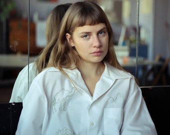 Reworked Vintage Hand Embroidered Unisex Shirt in White