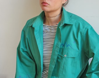 Reworked Vintage Hand embroidered oversized shirt in green