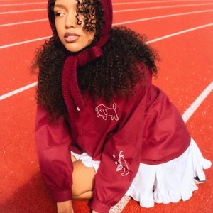 Hand Embroidered Oversized Shirt in Burgundy