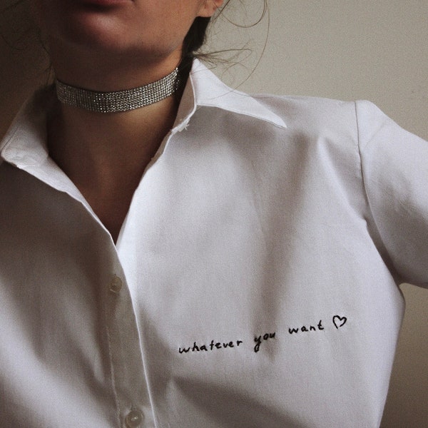Personalized Hand Embroidered Unisex Shirt in White