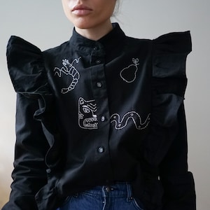 Hand embroidered black cowboy blouse