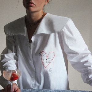 Hand embroidered The Ladies Of Avignon white blouse image 1