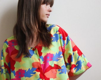 Reworked Vintage Hand Embroidered Multicolored Flowing Shirt