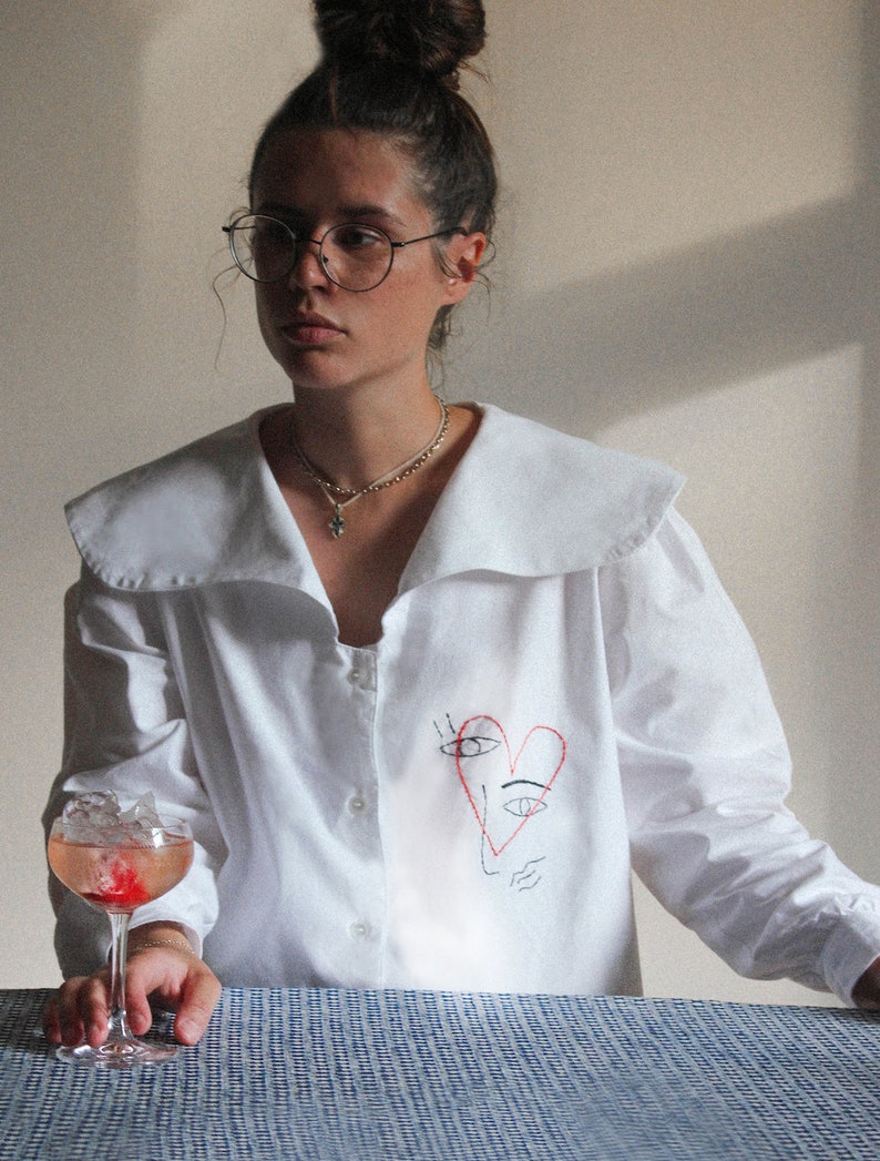 Hand embroidered The Ladies Of Avignon white blouse image 2