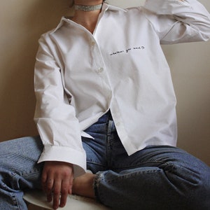 Personalized Hand Embroidered Unisex Shirt in White image 2