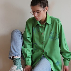 Hand embroidered Moroccan green shirt image 6