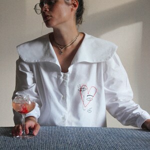 Hand embroidered The Ladies Of Avignon white blouse image 6