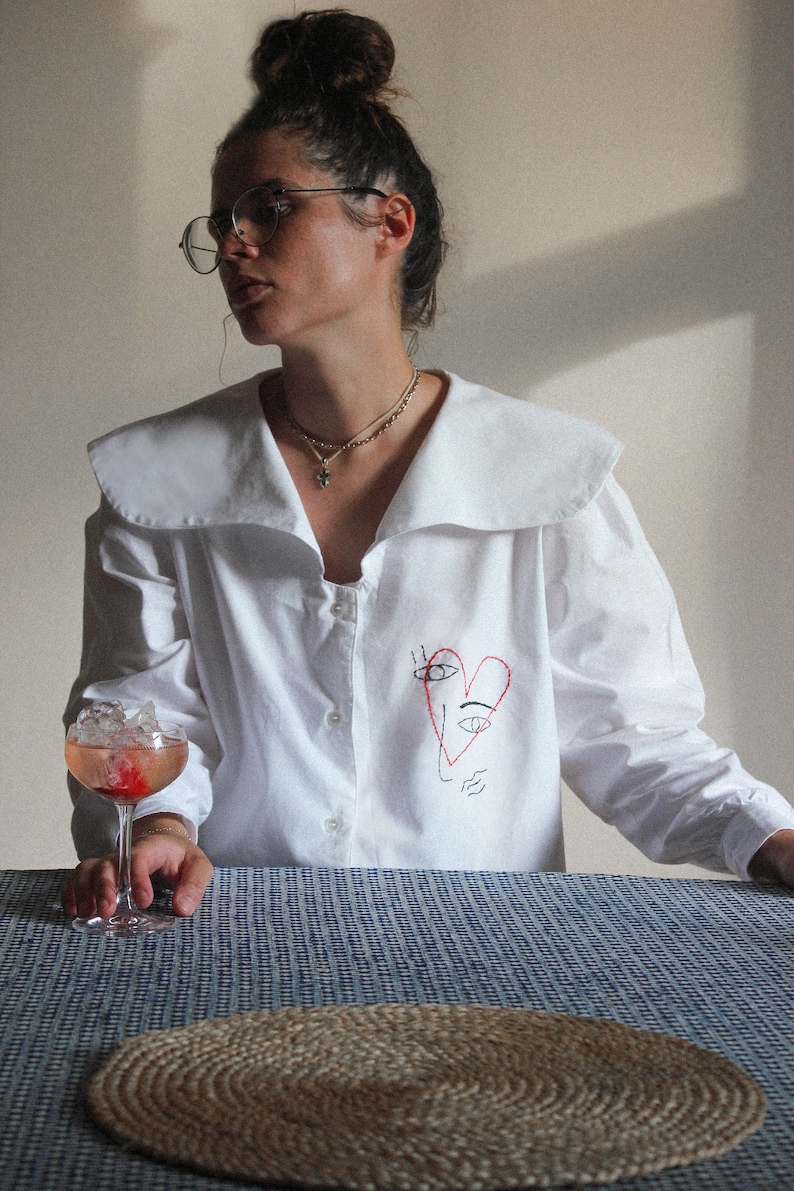 Hand embroidered The Ladies Of Avignon white blouse image 6