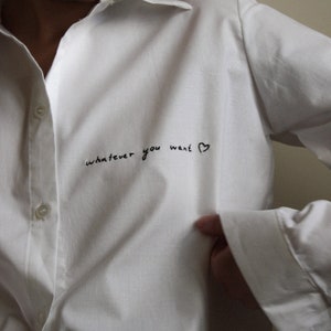 Personalized Hand Embroidered Unisex Shirt in White image 4