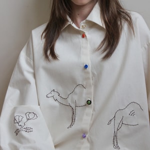 Hand Embroidered Moroccan Oversized Shirt in Ivory image 6