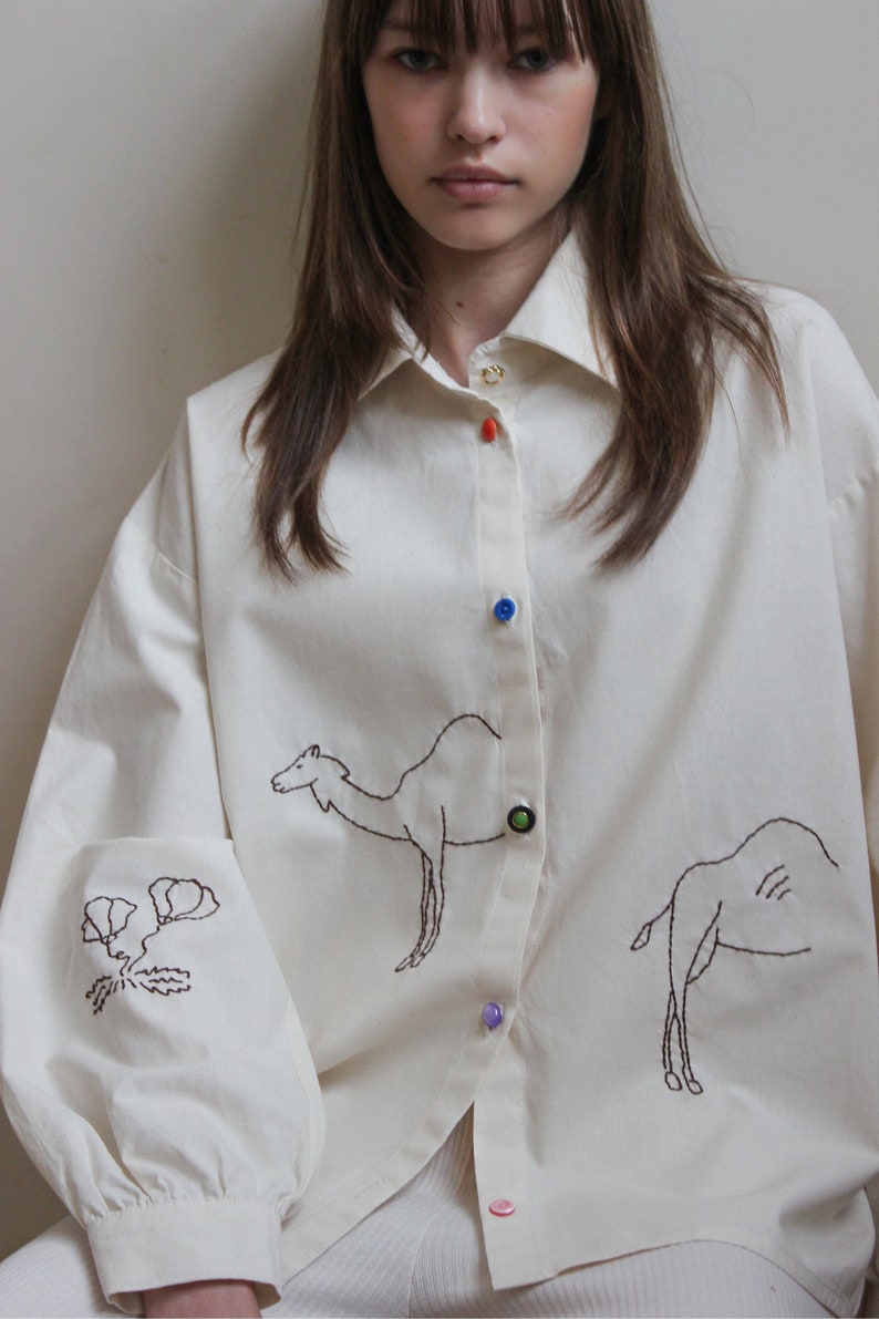 Hand Embroidered Moroccan Oversized Shirt in Ivory image 6