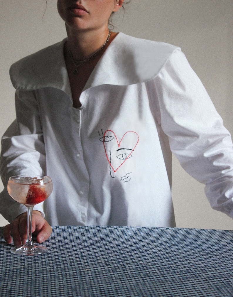 Hand embroidered The Ladies Of Avignon white blouse image 1