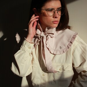 Hand Embroidered powder pink cotton collar jabot image 6