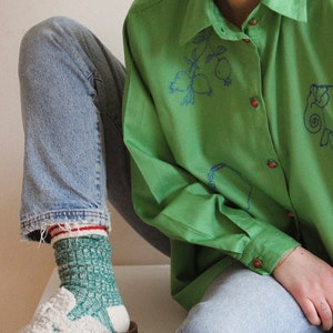 Hand embroidered Moroccan green shirt image 7