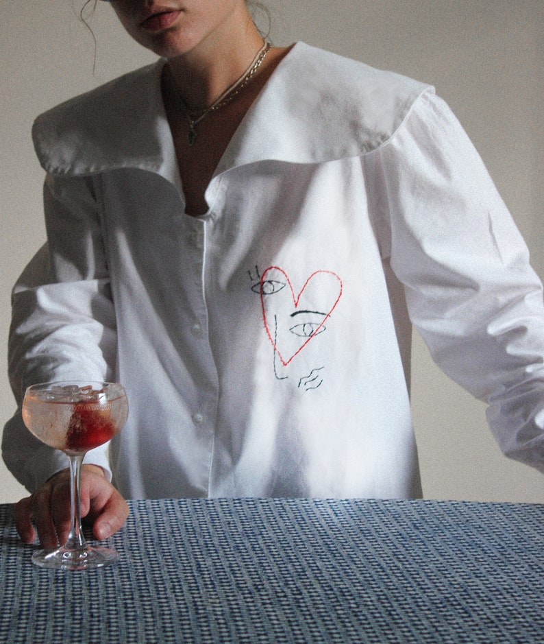 Hand embroidered The Ladies Of Avignon white blouse image 4