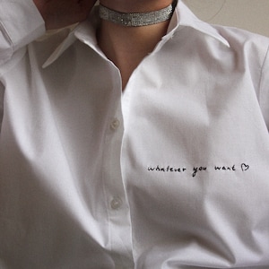 Personalized Hand Embroidered Unisex Shirt in White image 7