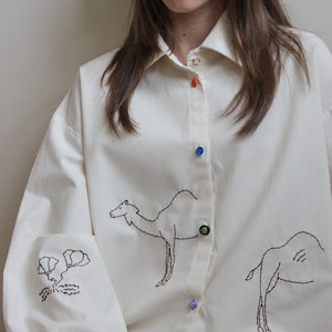 Hand Embroidered Moroccan Oversized Shirt in Ivory image 2