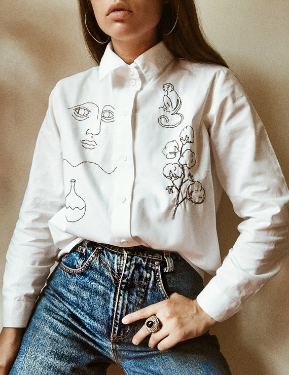 Hand Embroidered White Shirt 