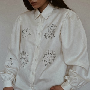 Hand embroidered beige blouse with puff sleeves image 5