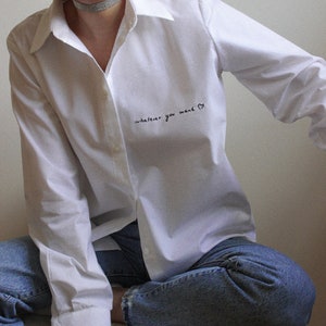 Personalized Hand Embroidered Unisex Shirt in White image 6