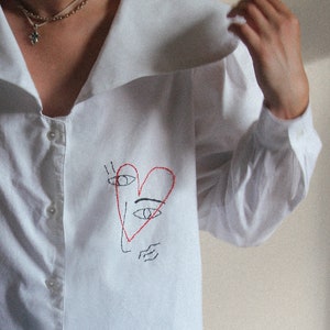 Hand embroidered The Ladies Of Avignon white blouse image 5