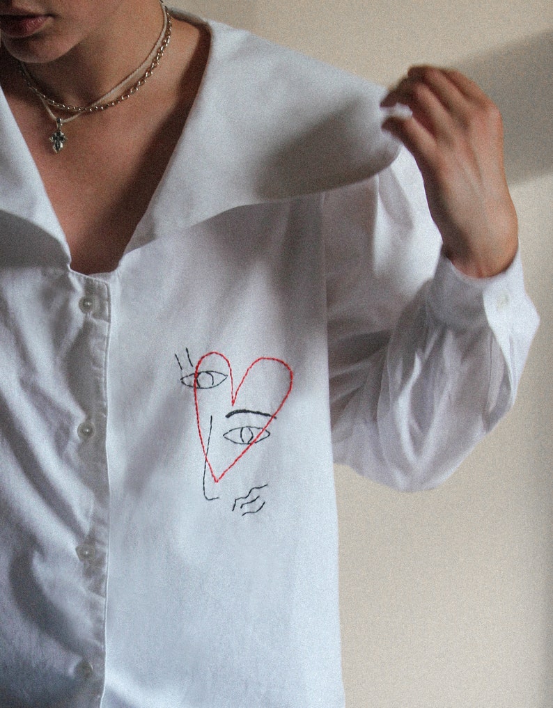 Hand embroidered The Ladies Of Avignon white blouse image 5