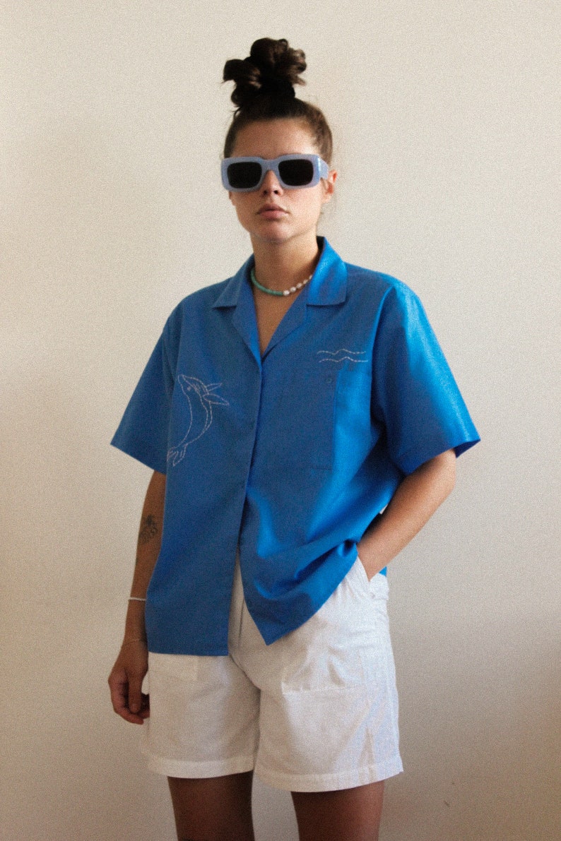 Hand Embroidered The Big Blue shirt with short sleeves image 6