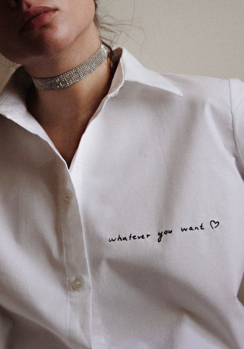 Personalized Hand Embroidered Unisex Shirt in White image 5