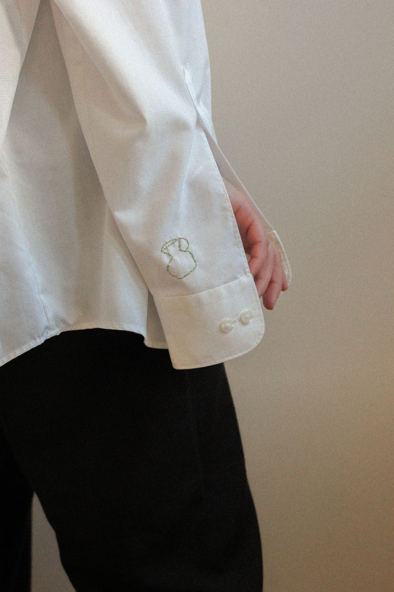 Reworked Vintage Hand Embroidered Unisex Shirt in White image 7