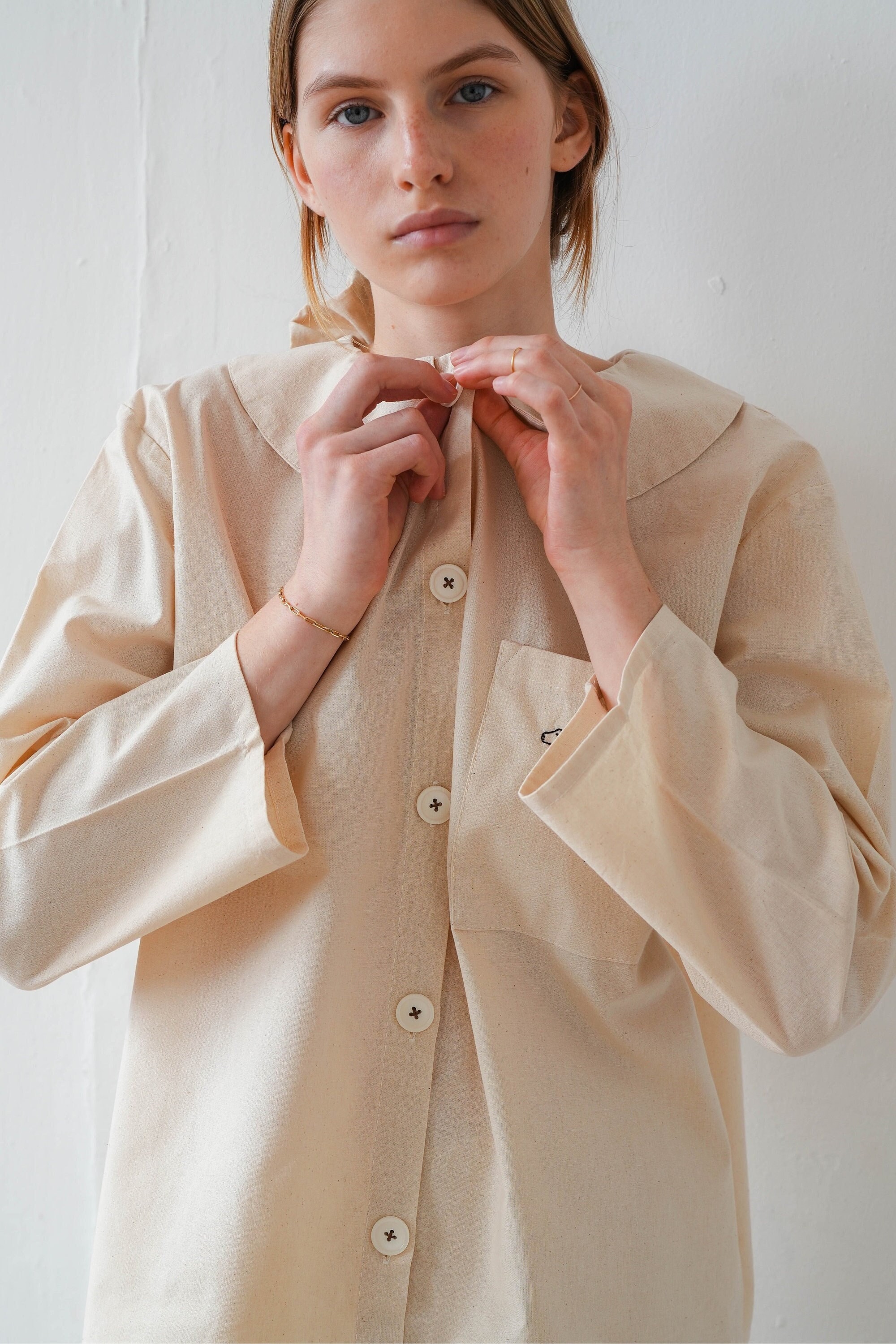 Handcrafted Premium Cotton Pajama Set in Cream Beige Loungewear Personalized Hand Embroidery on Shirt pyjama Bottoms hair Scrunchie Etsy Canada